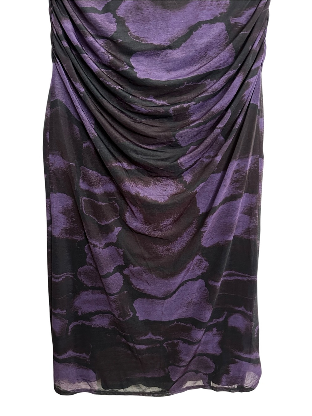 ASOS Curve Plunge Sheer Ruched Maxi Dress Cowl Back Purple Black Snake Print 18 - Picture 5 of 13
